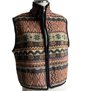 Vintage Chicos Design Southwestern Jacquard Zip Vest Womens Medium